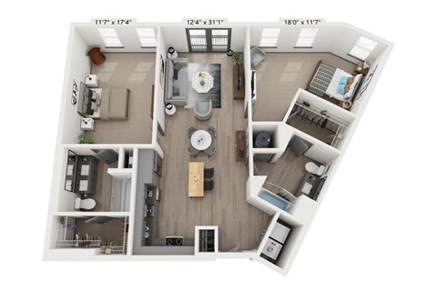 2 bedroom 2 bathroom Floor plan K at WOODBURN EXCHANGE, Ohio, 45206